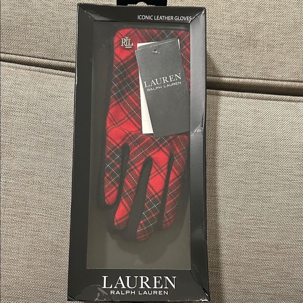 Lauren Ralph Lauren Men's Red and Black Plaid Gloves